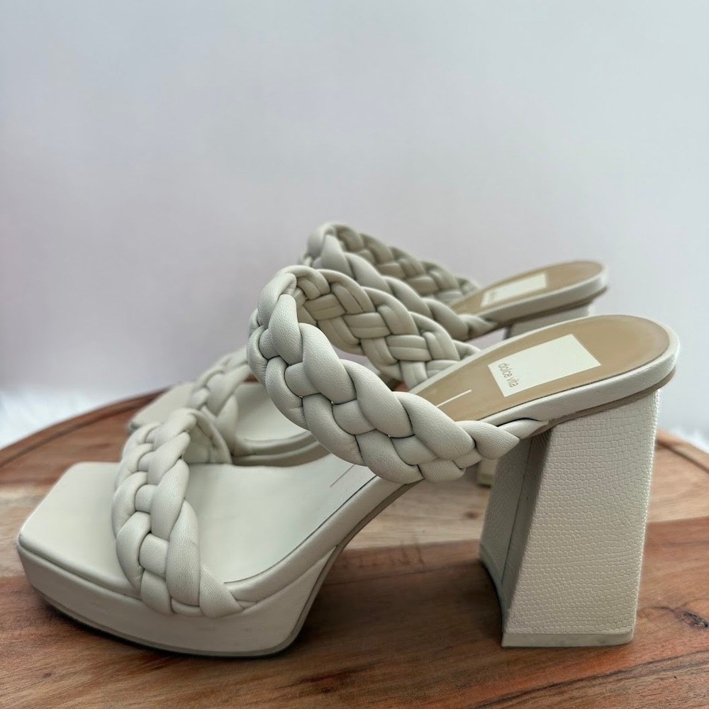 Dolce Vita Womens Cream Braided Platform Block Heel Sandals Square‎ Toe Size 8 - Picture 3 of 12